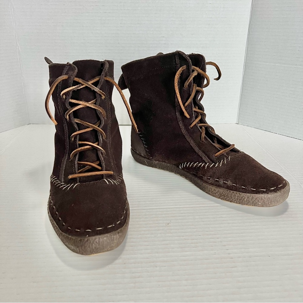 Keds Lace-up High Top Moccasin Boho Hippie Brown Suede, Renfest Festival Fairy 9